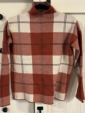 Rachel Zoe Rust and Cream Plaid Turtleneck Sweater with Black Accents